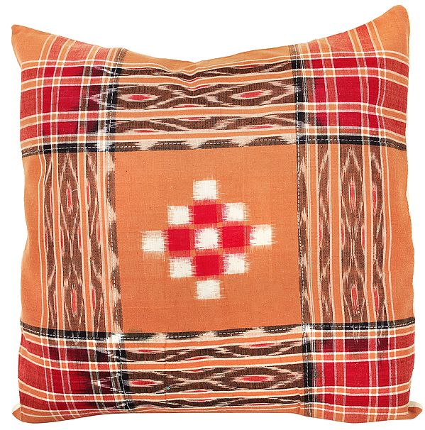 Cushion Cover from Hyderabad with Ikat Weave and Stripes