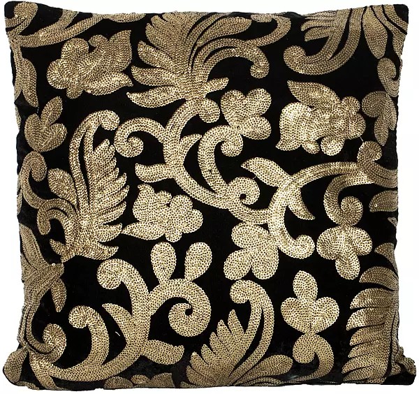 Cushion Cover with Sequins Embroidered Floral Motifs