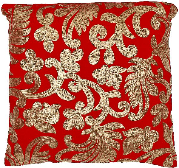 Cushion Cover with Sequins Embroidered Floral Motifs