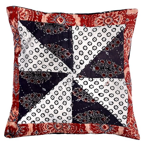Tandori-Spice Cushion Cover with Patchwork and Kantha Embroidery