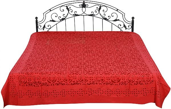 Rose of Sharon Bedspread from Gujarat with Cut-Work