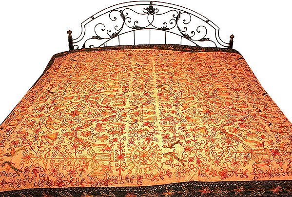 Tan Stonewash Bedspread with All-Over Embroidery