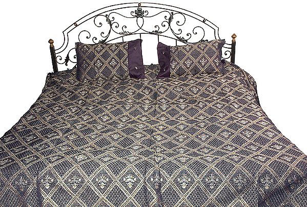 Thick Midnight-Blue Bedspread with All-Over Weave