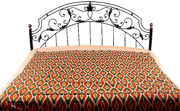 Tri-Color Bedspread with Ikat Weave Hand-Woven in Pochampally