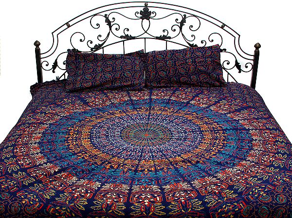 True Navy Bedspread From Pilkhuwa with Floral Mottifs All-Over