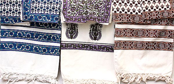 Lot of Three Pure Cotton Block-Printed Bedspreads from Pilkhuwa