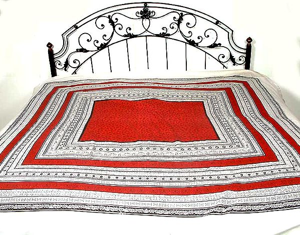 White and Red Sanganeri Bedspread