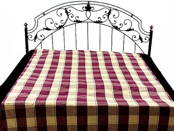 Yellow and Brown Single-Bed Bedspread with Giant Check
