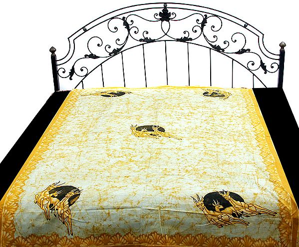 Yellow Batik Single-Bed Bedspread with Galloping Deer
