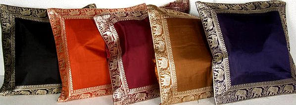 Lot of Five Cushion Covers with Elephant Border