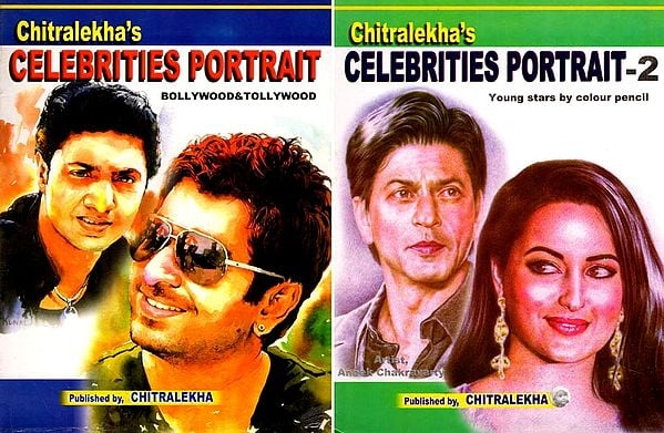 Chitralekha's Celebrities Portrait: Bollywood & Tollywood and Young Stars by Colour Pencil (Set of 2 Books)