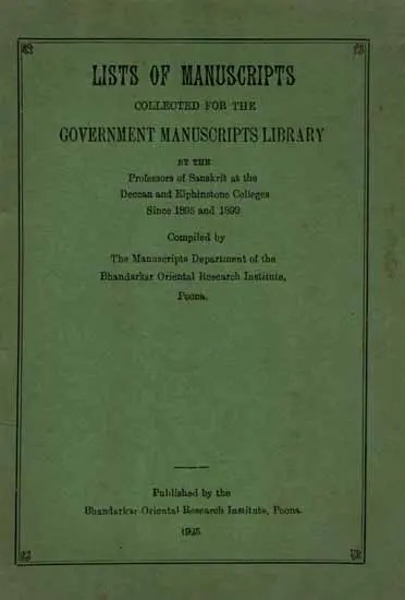 Lists of Manuscripts Collected for the Government Manuscripts Library (An Old and Rare Book)