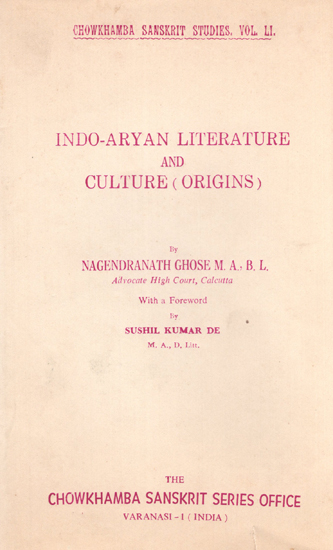 Indo-Aryan Literature and Culture (Origins) - An Old and Rare Book