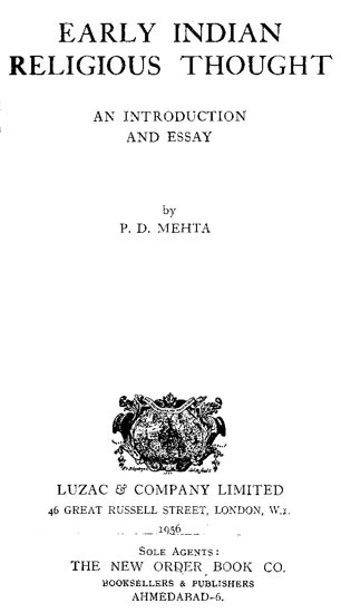 Early Indian Religious Thought- An Introduction and Essay  (An Old and Rare Book)