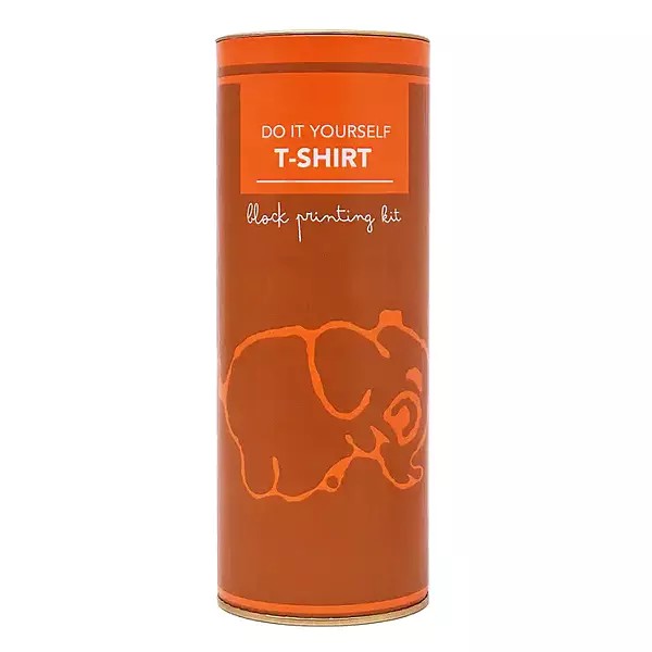 Cotton T-Shirt Block Printing Kit Orange Elephant (Do it Yourself)