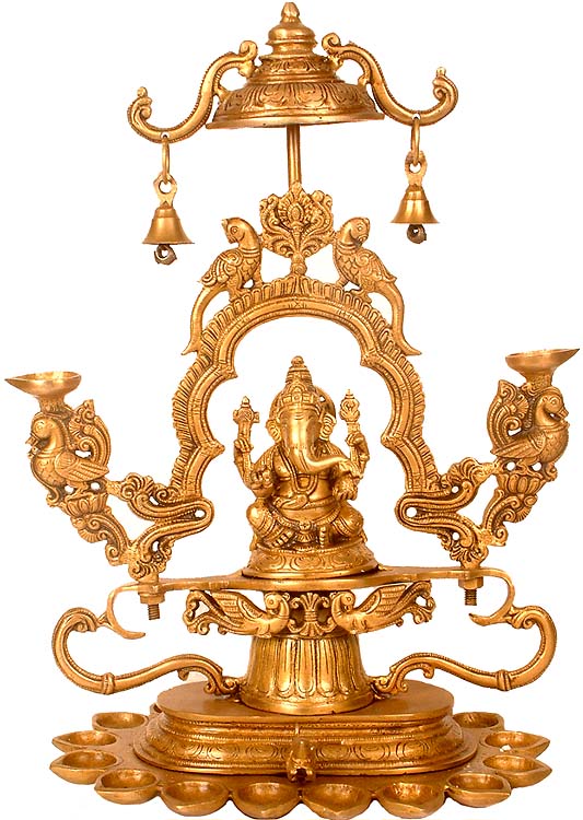 Auspicious Ganesha Lamp with Hanging Bells
