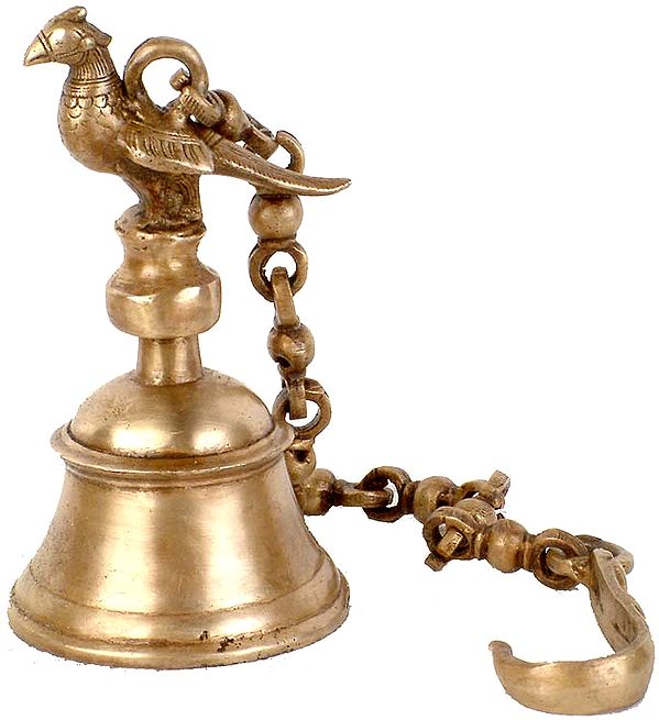 6" Auspicious Parrot Hanging Bell In Brass | Handmade | Made In India