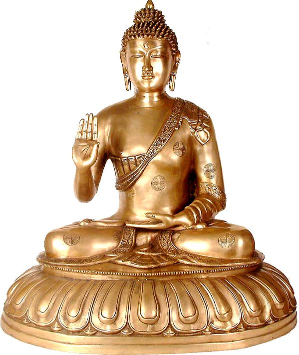 30" Large Size Buddha in the Abhaya Mudra In Brass | Handmade | Made In India