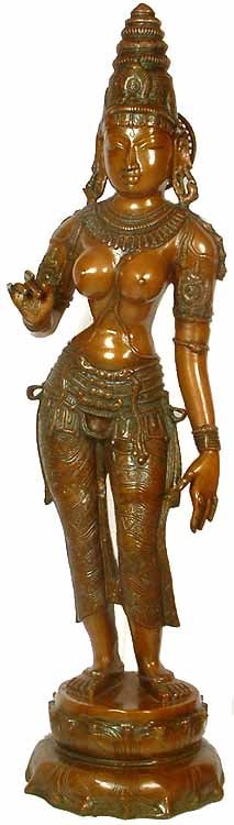 46" Large Size Devi Brass Sculpture : The Manifestation of Primordial Female Energy