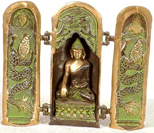 7" Tibetan Buddhist Folding Temple of Buddha In Brass | Handmade | Made In India