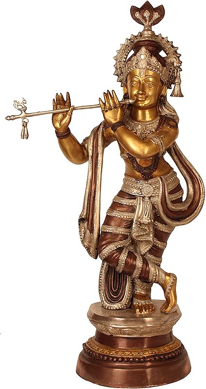 35" Large Size Krishna In Brass | Handmade | Made In India