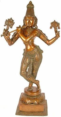 28" Fluting Krishna In Brass | Handmade | Made In India