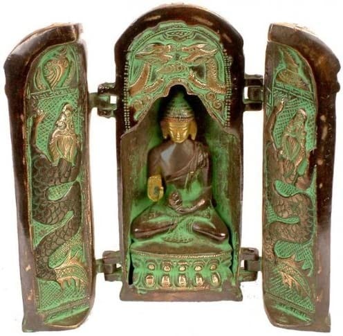 7" Tibetan Buddhist Folding Buddha Temple in Brass | Handmade | Made in India
