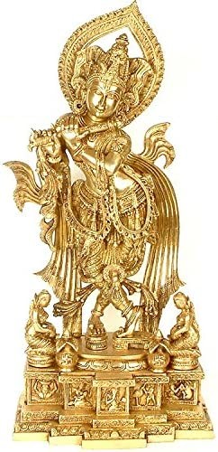 25" Large Size Fluting Krishna In Brass | Handmade | Made In India