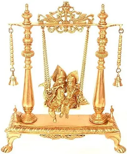16" Radha Krishna on a Swing In Brass | Handmade | Made In India
