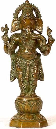 14" Four-Armed Standing Ganesha In Brass | Handmade | Made In India