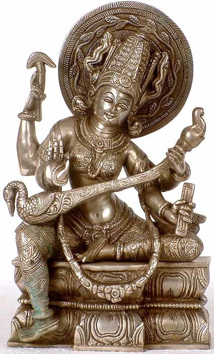 11" Devi Saraswati In Brass | Handmade | Made In India