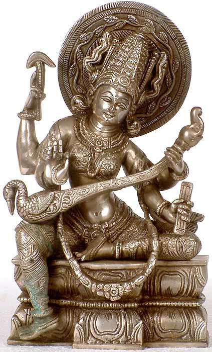 11" Devi Saraswati Brass Statue | Handmade Brass Idol