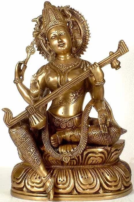 15" Devi Saraswati In Brass | Handmade | Made In India