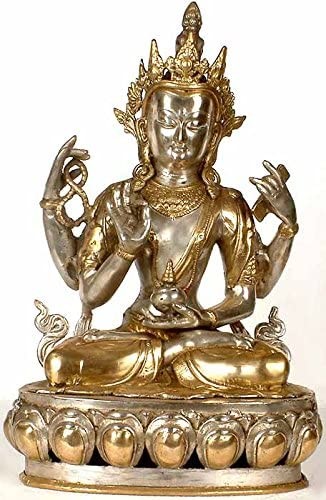 16" Four-Armed Avalokiteshvara (Tibetan Buddhist Deity) In Brass | Handmade | Made In India