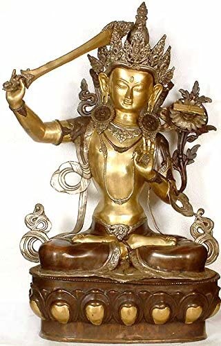 39" Tibetan Buddhist Deity- Large Size Manjushri, Buddhist God of Wisdom In Brass | Handmade | Made In India