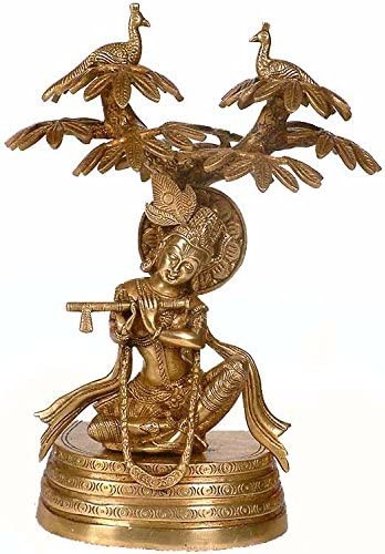 10" Krishna Under The Kadamba Tree In Brass | Handmade | Made In India