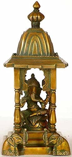 10" Ganesha Temple In Brass | Handmade | Made In India