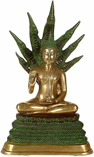 21" Lord Buddha Brass Idol Spreading His Splendid Hood | Handmade Buddhist Statue