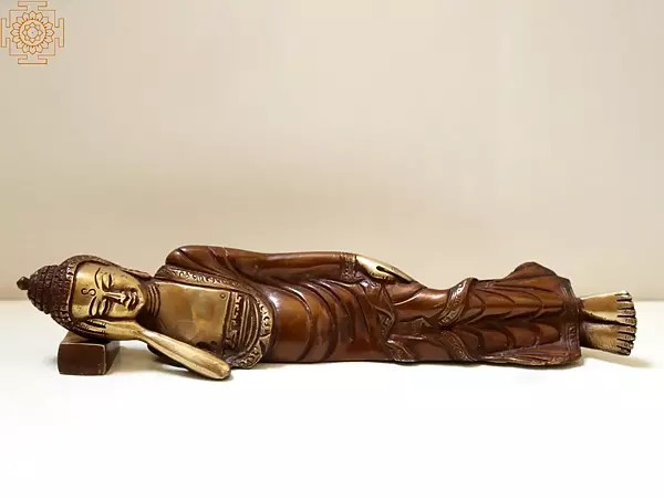 10" Buddha Idol in Maha Parinirvana in Brass | Handmade | Made in India