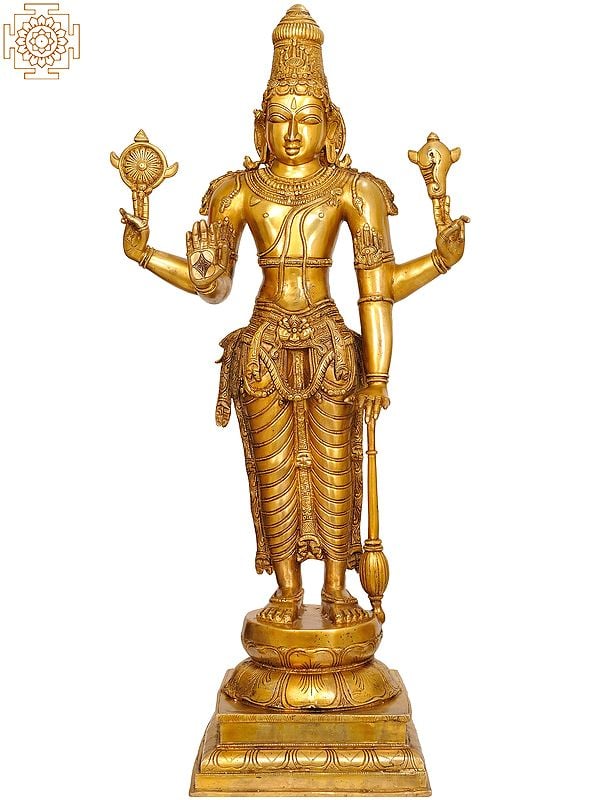 37" Large Size  Lord Vishnu In Brass | Handmade | Made In India