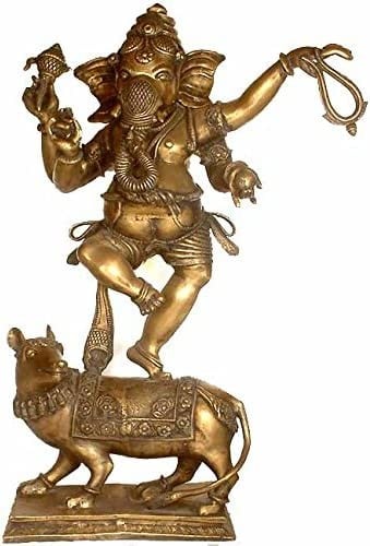 46" Lord Ganesha Dancing on Rat In Brass | Handmade | Made In India