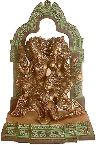 12" Lakshmi-Narayana Brass Idol on Garuda | Handmade Home Temple Statue