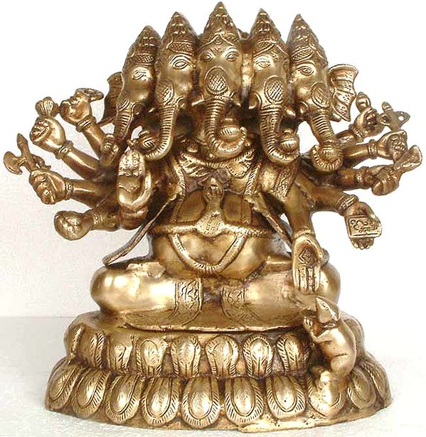 Five-Headed (Pancha-mukhi) Ganesha Brass Statue