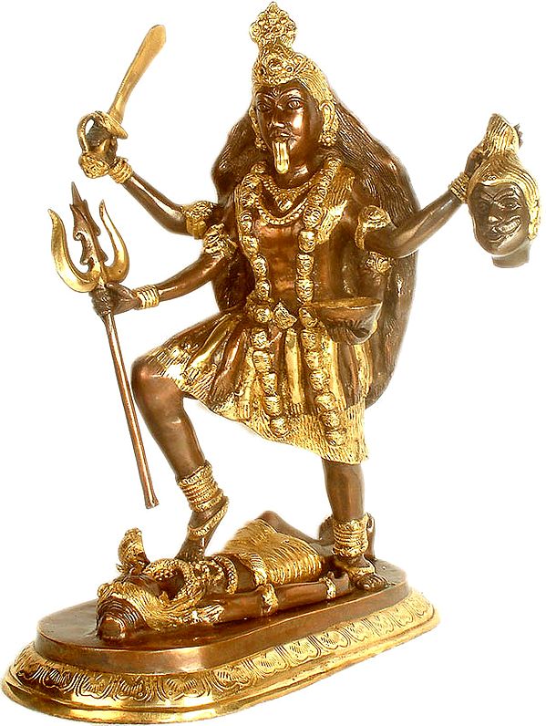 17" Mother Kali Brass Statue | Handmade Hindu Goddess Sculpture