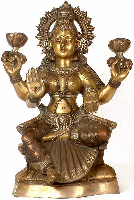 18" Goddess Lakshmi In Brass | Handmade | Made In India