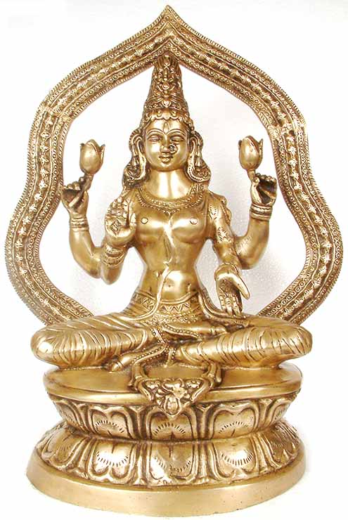19" Goddess Lakshmi Brass Statue | Handmade | Made in India