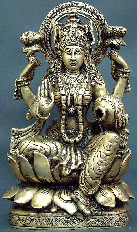 12" Goddess Lakshmi | Brass | Handmade | Made In India
