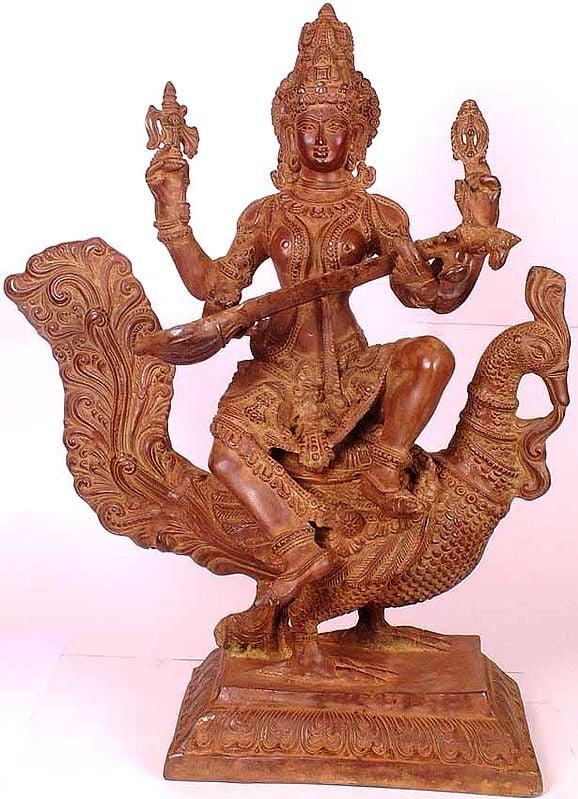 29" Large Size Hansarooda Veena- vadini (A Masterpiece) In Brass | Handmade | Made In India