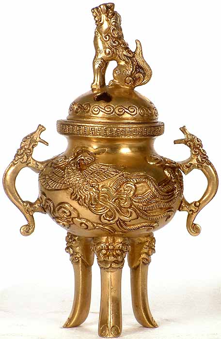 Incense Burner with Snow Lions and Wrathful Faces as Heads