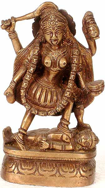 6" Kali Sculpture in Brass | Handmade Kali Statue | Made in India